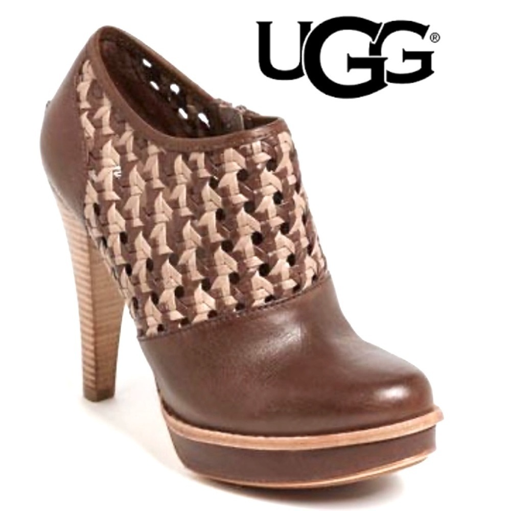 UGG Women’s Australia fatima woven leather bootie heels 7.5